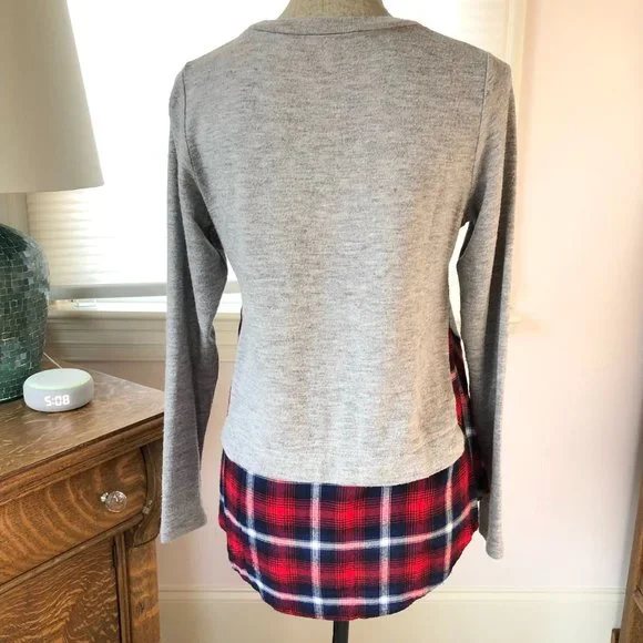 THML Knit Top with Faux Plaid Button Down Layer - Picture 3 of 6